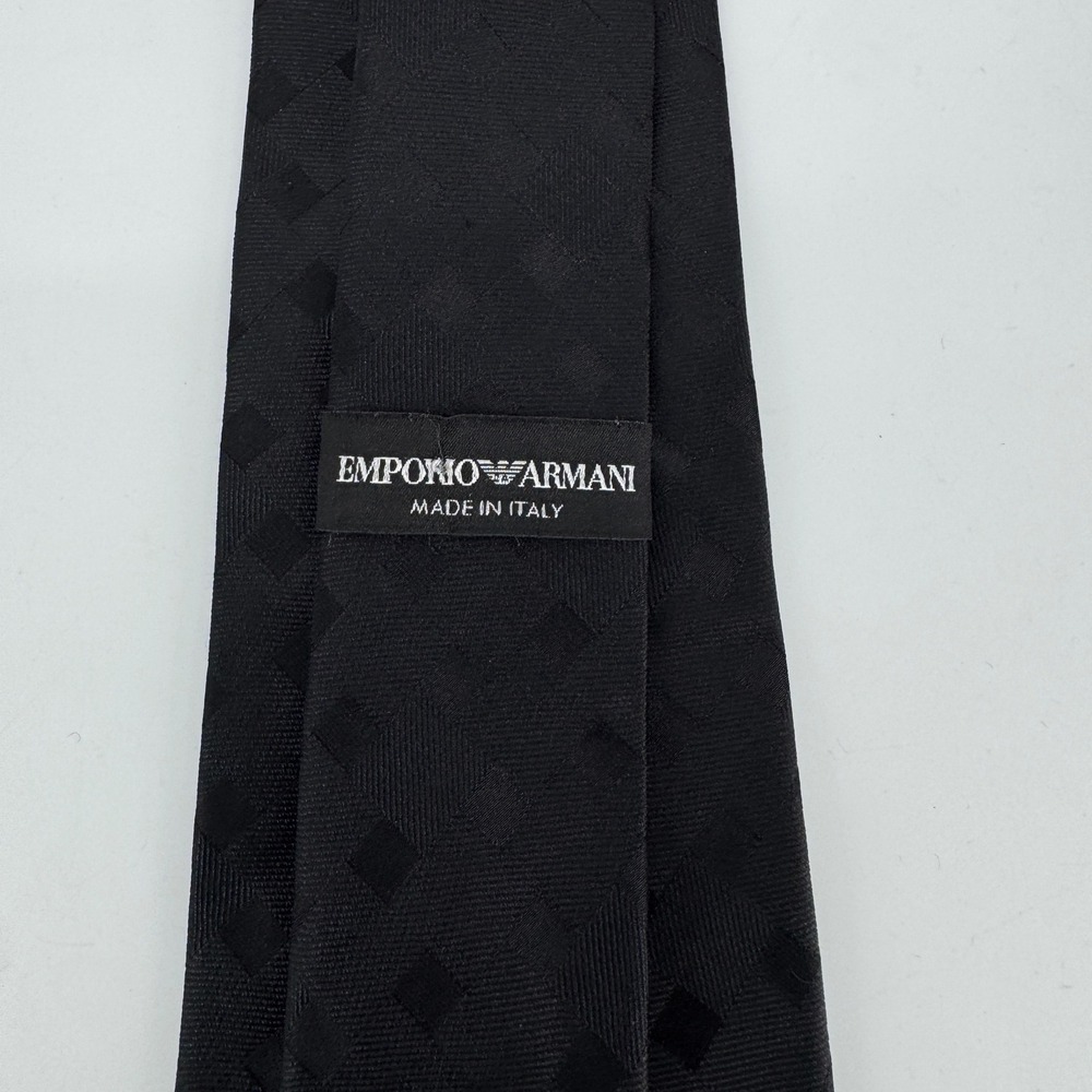 Emporio Armani Black Silk Geometric Tonal Jacquard Tie Made in Italy CA37360